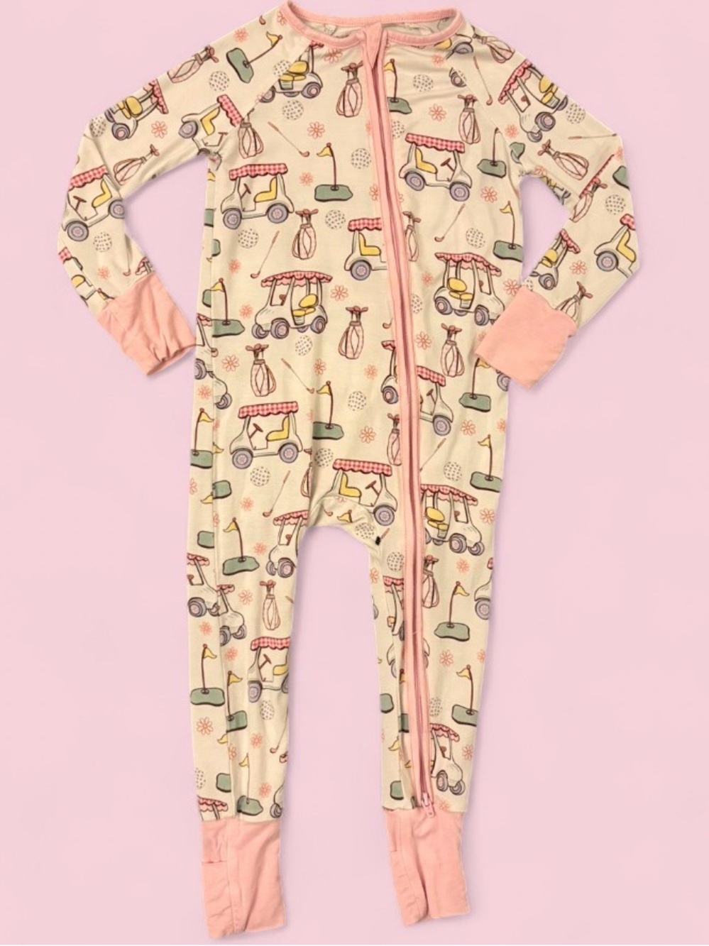Caden Lane Country Club Cuties Cream & Pink Sleeper Sz 18-24 Months